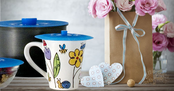 Silicone Lid Covered Cup, Pot and Bowl with Flowers and Gift Bag